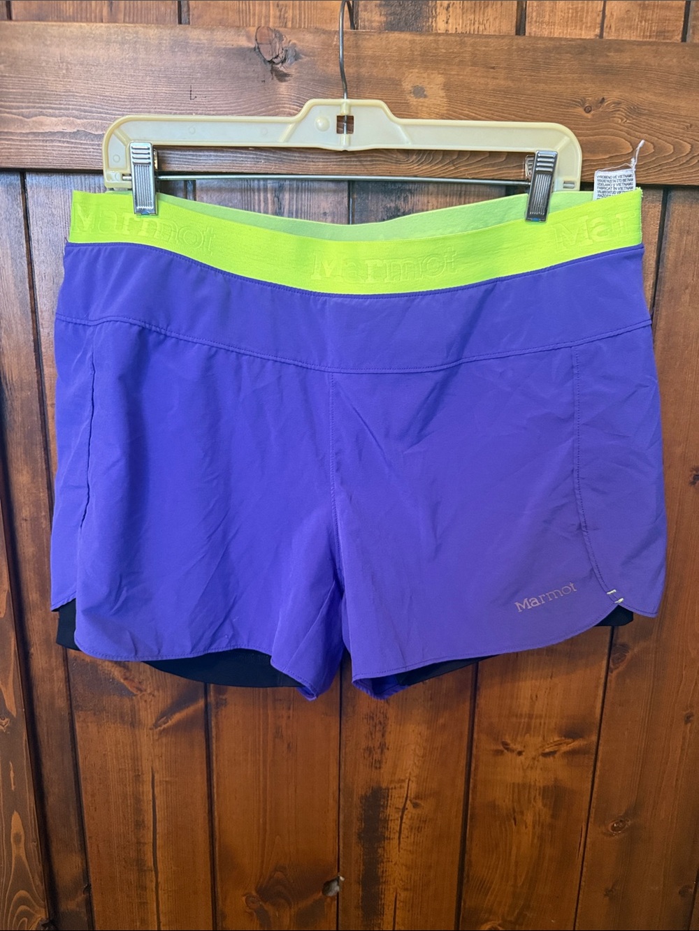 MARMOT Running Athletic Hiking Shorts Purple Neon Highlighter Yellow XL
